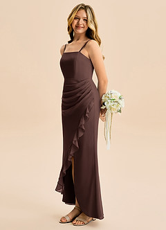 Azazie Buzzy Junior Ganache Sheath Pleated Chiffon Dress image1
