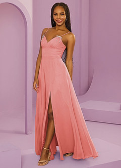 Barbie ♥ Azazie Bridesmaid Dresses Coral A-Line with Pockets Chiffon Dress image3