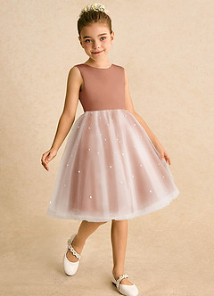 Azazie Esme Blumenmädchenkleider Ballkleid Schleifen Tüll Kleid Bronzer image3