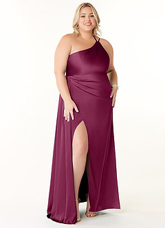 Azazie Maron Bridesmaid Dresses Mulberry A-Line One Shoulder Stretch Satin Dress image7