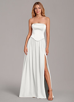 Azazie Cadence Bridesmaid Dresses White A-Line Corset Stretch Satin Convertible Dress image5