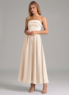 Azazie Lucienne Abiti da Damigella Abito A-Line in Raso Elasticizzato Plissettato Alabastro Bianco image4