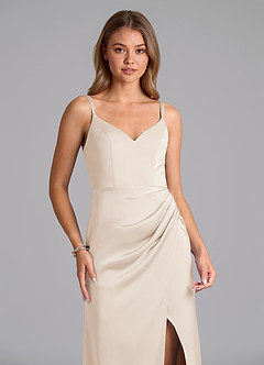 Azazie Leo Final Sale White Alabaster Sheath Pleated Stretch Satin Dress image4