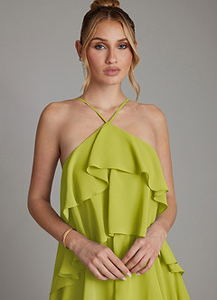 Azazie Deena Bridesmaid Dresses Lemongrass A-Line Ruched Chiffon Dress image3