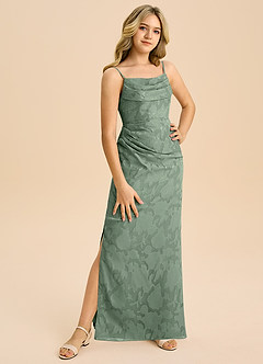 Azazie Mai Junior Etui Plissee Blumen-Burnout Kleid Matcha image4