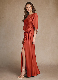 Azazie Hera Mother of the Bride Dresses Rust A-Line Lace Stretch Satin Dress image2