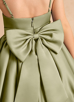 Azazie Davine vestidos de niña de las flores Vestido de Musgo Verde de Satin Mate de Corte En A con Tirante Espagueti image10