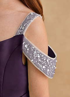 Azazie Jodi Abiti da Ragazza di Fiori Abito A-Line in Raso Opaco Prugna image6