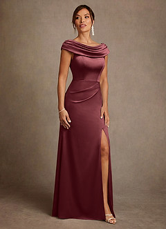 Azazie Irvine Abiti per la Madre della Sposa Abito A-Line in Raso Elasticizzato Plissettato Merlot image4