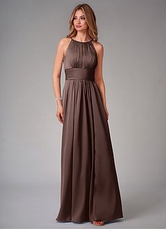 Azazie Bonnie Abiti da Damigella Abito A-Line in Raso Elasticizzato Plissettato Ganache image6