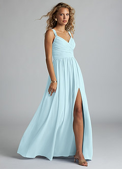Azazie Aziza Bridesmaid Dresses Cloud Blue A-Line V-Neck Pleated Chiffon Dress image3