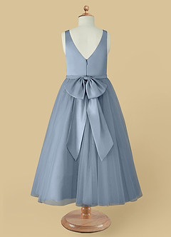 Azazie Marybell Flower Girl Dresses Dusty Blue A-Line Bow Tulle Dress image12