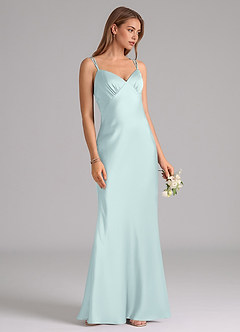 Azazie Suttona Brudtärnklänningar Klä av A-Linje i Stretch Satin Plisserad Dimma image2