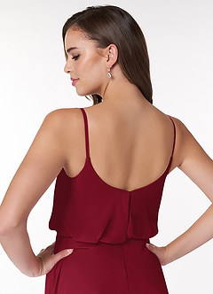 Azazie Lupe Final Sale Burgundy A-Line Scoop Blouson Chiffon Dress image6