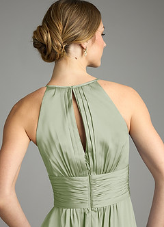 Azazie Bonnie Bridesmaid Dresses Dusty Sage A-Line Pleated Stretch Satin Dress image6