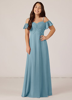 Azazie Juna Junior Vestido de Azul Grisaceo de Gasa de Corte En A con Vestidos sin tirantes image1