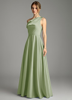 Azazie Xanthe Brautjungfernkleider Eine Linie Schulterfrei Stretch-Satin Kleid Staubiger Salbeigrün image4