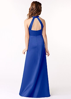 Azazie Laurel Junior Vestido de Azul Real de Satin Mate de Corte en A image3