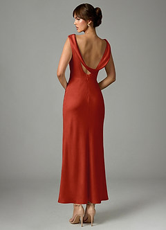 Azazie Kieryn Abiti da Damigella Abito Sirena in Raso Elasticizzato Plissettato Ruggine image5