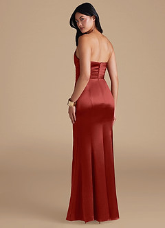 Azazie Yola Bridesmaid Dresses Rust Sheath Pleated Metallic Satin Dress image4