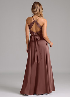 Azazie Evalleen Brautjungfernkleider A-Linie Plissee Stretch-Satin Kleid Espresso image6