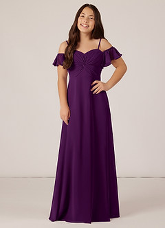 Azazie Juna Junior Grape A-Line Off the Shoulder Chiffon Dress image1