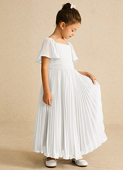 Azazie Bun Bun Robe Demoiselle D'honneur Fillette Robe Trapèze en Mousseline de soie Plissée Blanc De Diamant image8