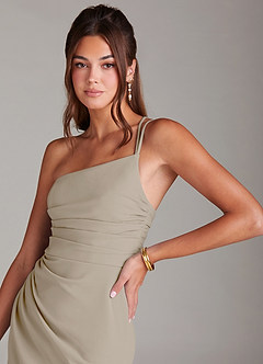 Azazie Eren Brautjungfernkleider Etui One-Shoulder Stretch-Krepp Kleid Taupe image5