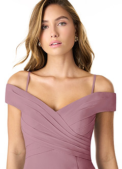 Azazie Lecia Bridesmaid Dresses Vintage Mauve Empire Off-The-Shoulder Pleated Chiffon Convertible Dress image2