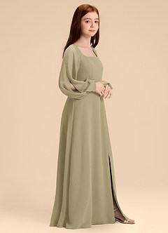 Azazie Bondi Junior Robe Trapèze en Mousseline de soie Blouson Vert Mousse image3