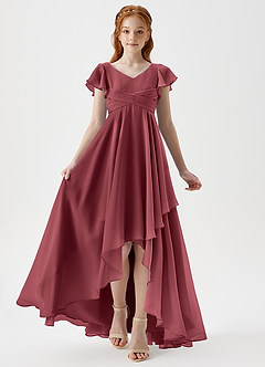 Azazie Caria Junior Merlot A-Line Pleated Chiffon Dress image6