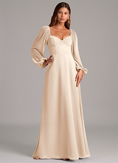 Azazie Annistyn Jurken voor bruidsmeisjes Jurk van Chiffon met A-Lijn Lange mouw Wit Albast image5