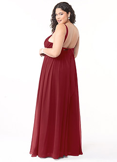 Azazie Aziza Bridesmaid Dresses Pomegranate A-Line V-Neck Pleated Chiffon Dress image10