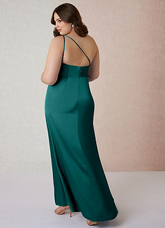 Azazie Mika Bridesmaid Dresses Peacock Sheath One Shoulder Stretch Satin Dress image11