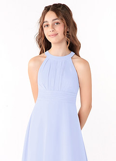 Azazie Linna Junior Robe Trapèze en Mousseline de soie Plissée Lavande image4