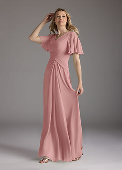 Azazie Morning Glory Final Sale Dusty Rose A-Line V-Neck Ruched Chiffon Dress image4