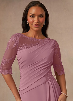 Azazie Dionysus Mother of the Bride Dresses Vintage Mauve A-Line Boatneck Lace Chiffon Dress image4