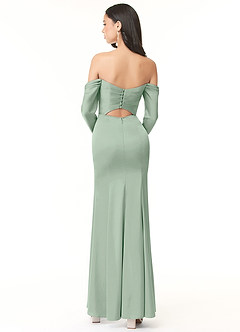 Azazie Hallie Bridesmaid Dresses Agave Sheath Off-The-Shoulder Long Sleeve Stretch Satin Convertible Dress image4