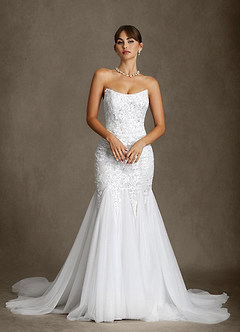 Azazie Harmony Wedding Dresses Diamond White Mermaid Strapless Tulle Dress image7
