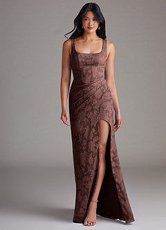 Azazie Mero Brudtärnklänningar Klä av Tubklänning i Blommig Utbrändhet Plisserad Espresso image4