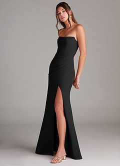 Azazie Leonis Bridesmaid Dresses Black Sheath Strapless Chiffon Convertible Dress image3