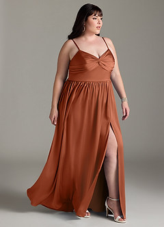 Azazie Zeya Bridesmaid Dresses Cedar Rose A-Line Pleated Stretch Satin Dress image12