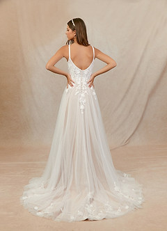 Azazie Jovana Abiti da Sposa Abito A-Line in Tulle con Scollo a U Diamante Bianco Sabbia image2