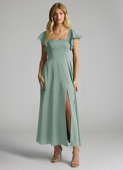 Azazie Bondi Bridesmaid Dresses Silver Sage A-Line Ruched Stretch Satin Dress image4
