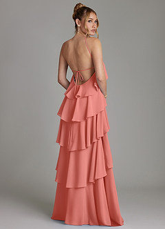 Azazie Deena Bridesmaid Dresses Salmon Pink A-Line Ruched Chiffon Dress image2