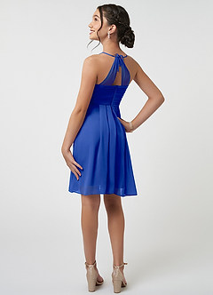 Azazie Ginny Junior Robe Trapèze en Mousseline de soie Plissée Bleu Roi image4