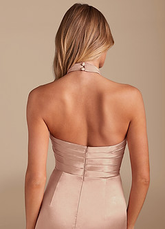 Azazie Jemma Bridesmaid Dresses English Rose Sheath Pleated Metallic Satin Dress image2