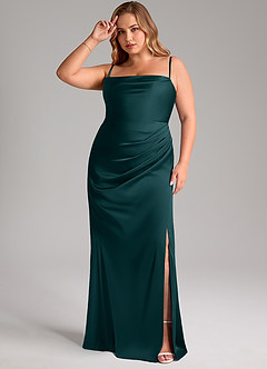 Azazie Leonis Bridesmaid Dresses Pine Mermaid Pleated Stretch Satin Convertible Dress image12