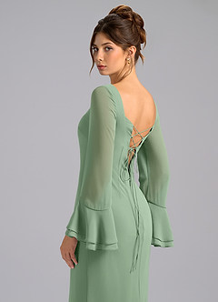 Azazie Leone Robes de demoiselle d'honneur Robe Sirène en Mousseline de soie Corset Matcha image2