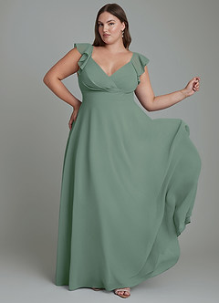 Azazie Leilani Bridesmaid Dresses Eucalyptus A-Line Pleated Chiffon Dress image8